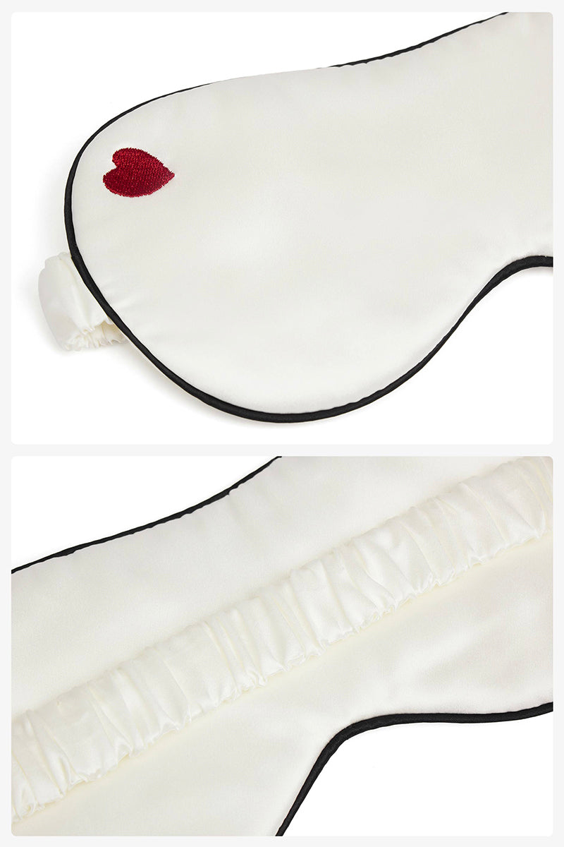White Little Heart Eye Mask in loungewear style by Not Just Pajama, featuring a cute heart eye design for comfortable relaxation.