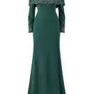 Raishma Maria Green Gown, elegant flowing evening dress with detailed embellishments and a flattering silhouette.