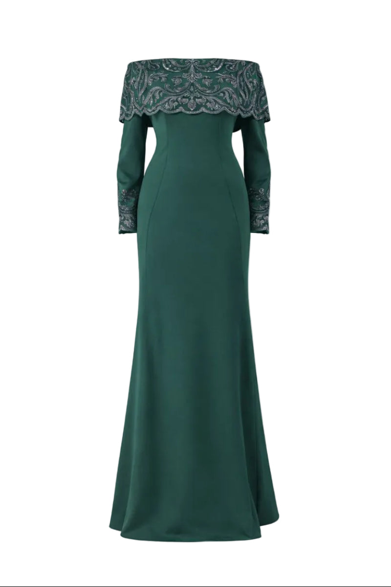 JESSICA GUIPURE LACE AND SILK GOWN IN GREEN | CULT MIA | I.H.F JESSICA GUIPURE LACE AND SILK GOWN IN GREEN | CULT MIA | I.H.F