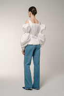 Liya ruffle sleeves shirt, stylish women's top with fluttery ruffle sleeve design, lightweight fabric, and casual fit.