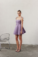 Nazlı Ceren Juniper Mini Dress in mauve, a stylish short dress with a fitted silhouette and delicate fabric details.