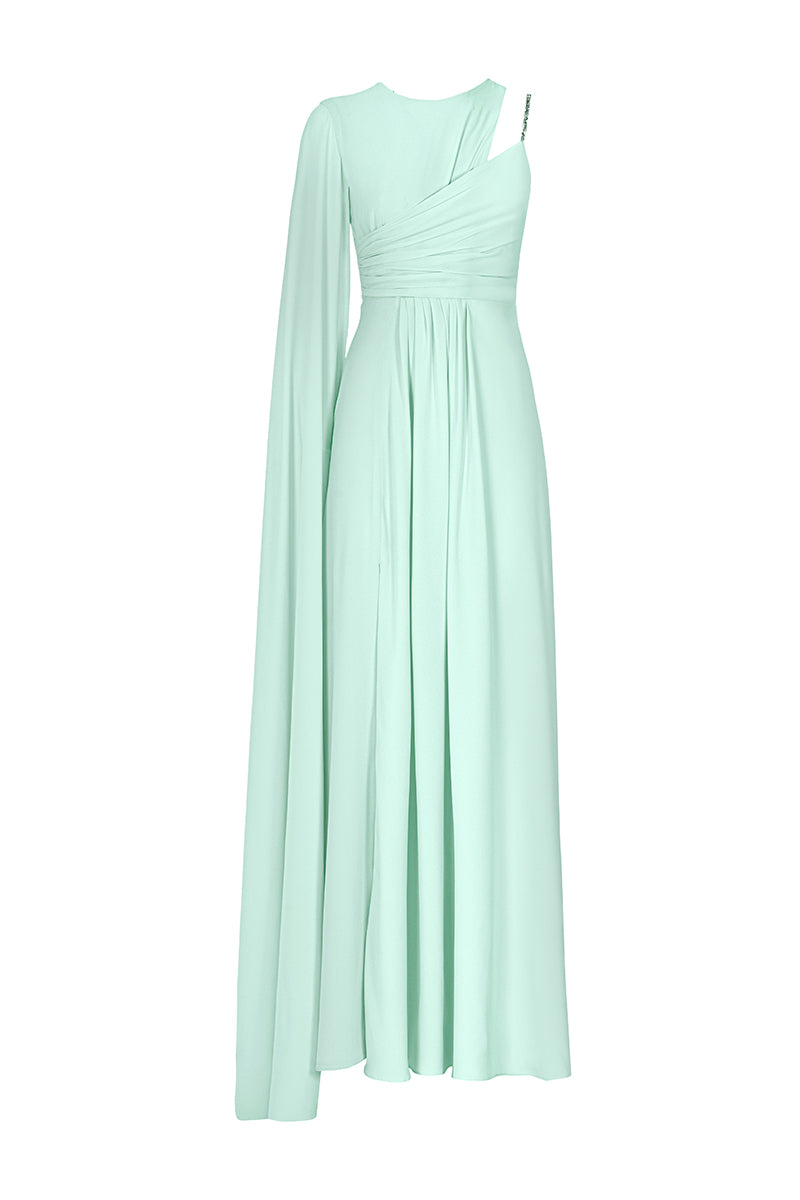 CULT MIA X MONIKA DIMOVA MINT DRAPED EMBROIDERED GOWN - CULT MIA