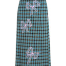 Gvasalia teal and pink checkered pleated midi skirt with bow ties, stylish and vibrant women's fashion skirt.