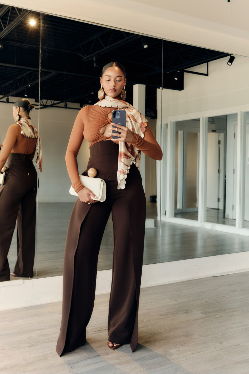 SALLE MESH BODYSUIT IN CAMEL