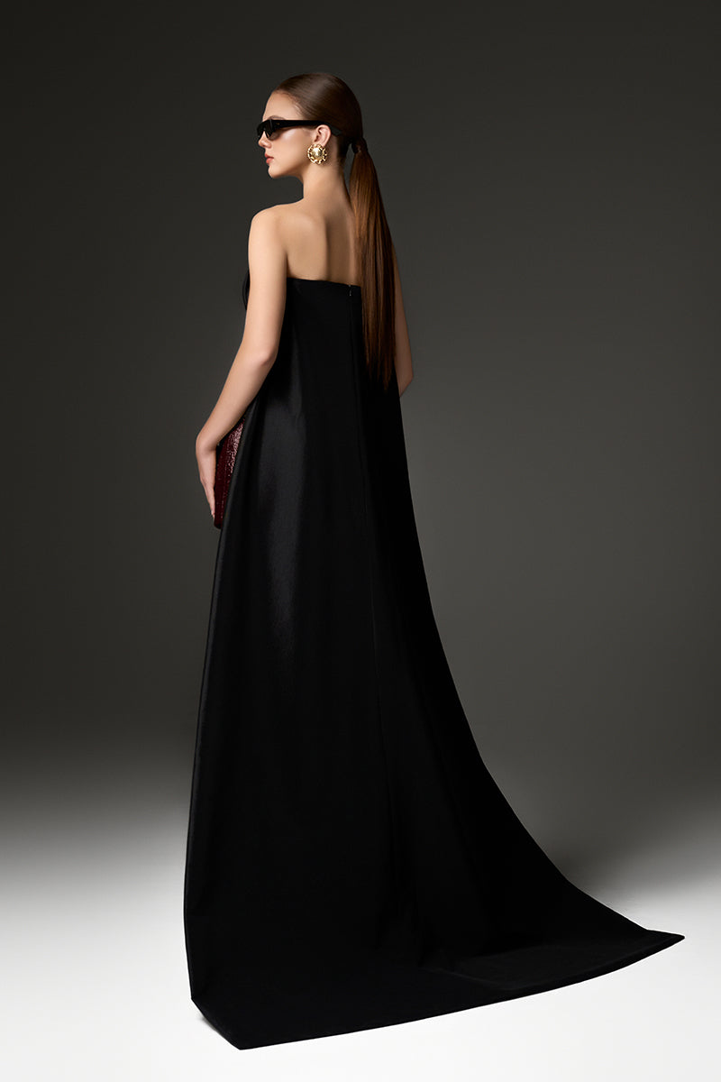 JACQUARD BUSTIER MINI DRESS WITH TRAIN IN FUCHSIA - CULT MIA