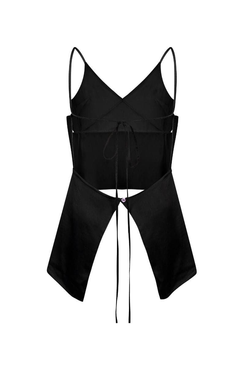 BLACK EMBROIDERED V-NECK TOP - CULT MIA