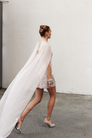 Nazlı Ceren Reya chiffon cape in cloud pink, stylish fashion jacket with flowing chiffon fabric and elegant design.