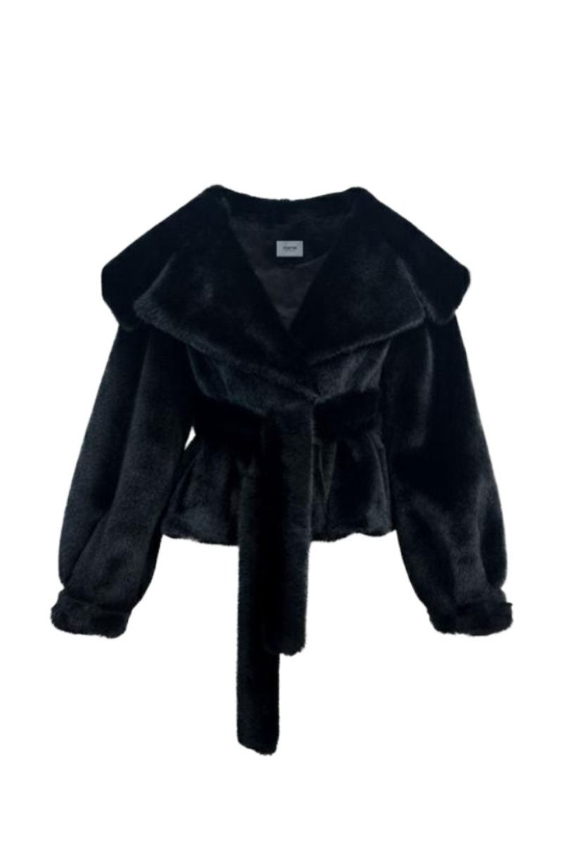 جاكيت أسود من الفرو الصناعي، من ماركة أولد موني