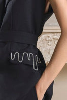 21Six Alivia black textured sleeveless blazer and pants co-ords set, shown on model with fitted design and modern style.