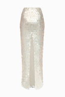 White sequin maxi skirt by Balykina with a flowing design and shimmering sequin details for elegant style.