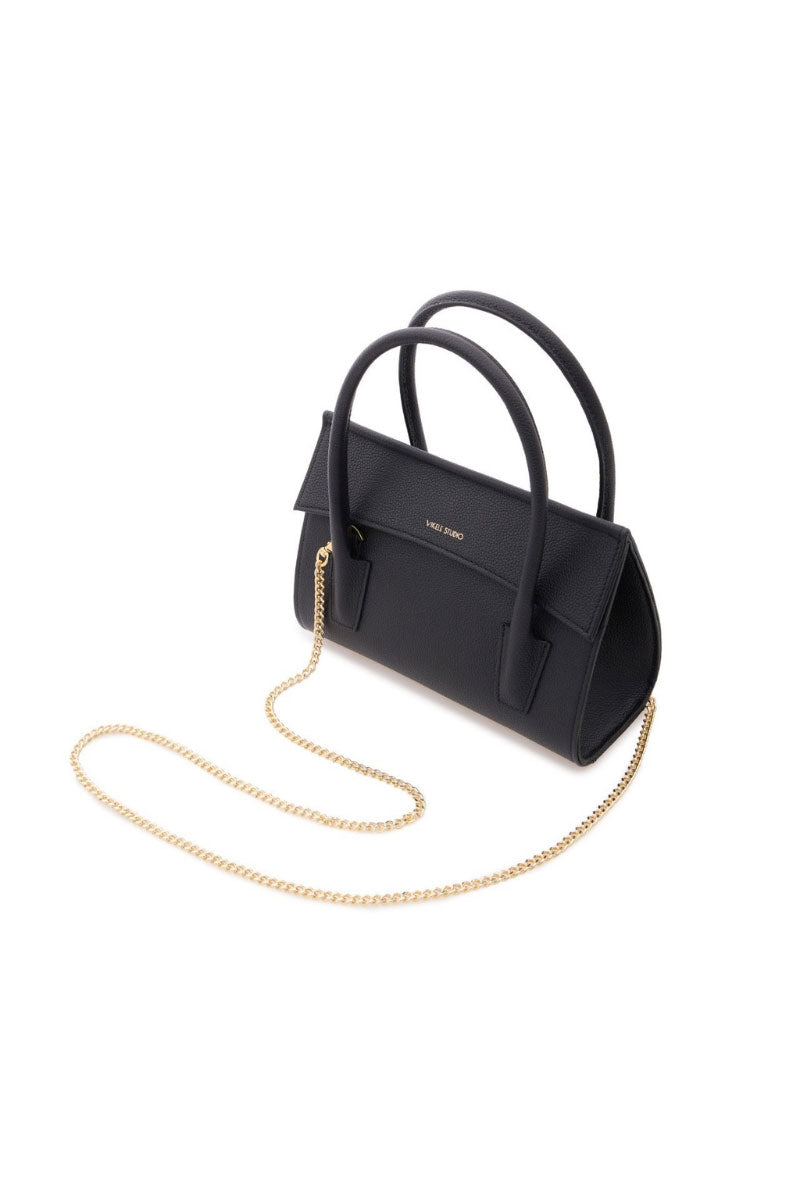 Black CELINE mini top handle bag by VIKELE STUDIO with structured design and top handle, ideal for stylish everyday use.