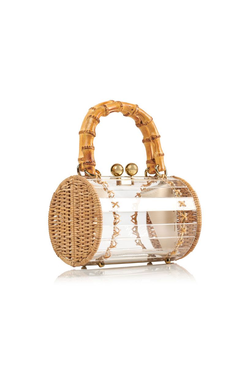 Waiwai Rio Alix Bambu Bag in Crystal, a stylish top handle bag with bamboo accents and clear crystal detailing.
