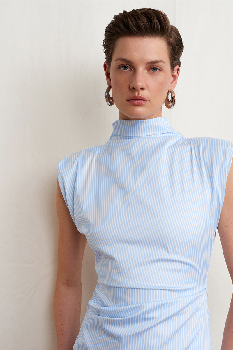 Blue Dragon poplin mini dress by Acaria Studio, featuring a stylish, lightweight design perfect for casual and summer wear.