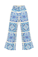 Mestiza New York Taylor cropped pants in azulejo blue, showing the lightweight fabric and relaxed fit style.