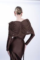 LEDIEL Dakota taupe gown with flowing fabric and elegant design, perfect for formal occasions or evening wear.
