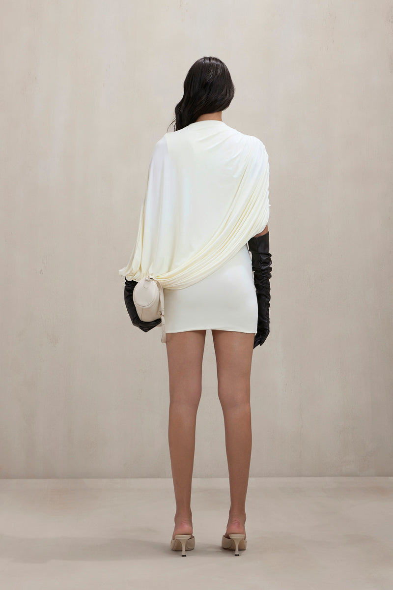 off white casual dress Cream White Casual Midi Dress with Floral Print Cream White Floral / XSmall