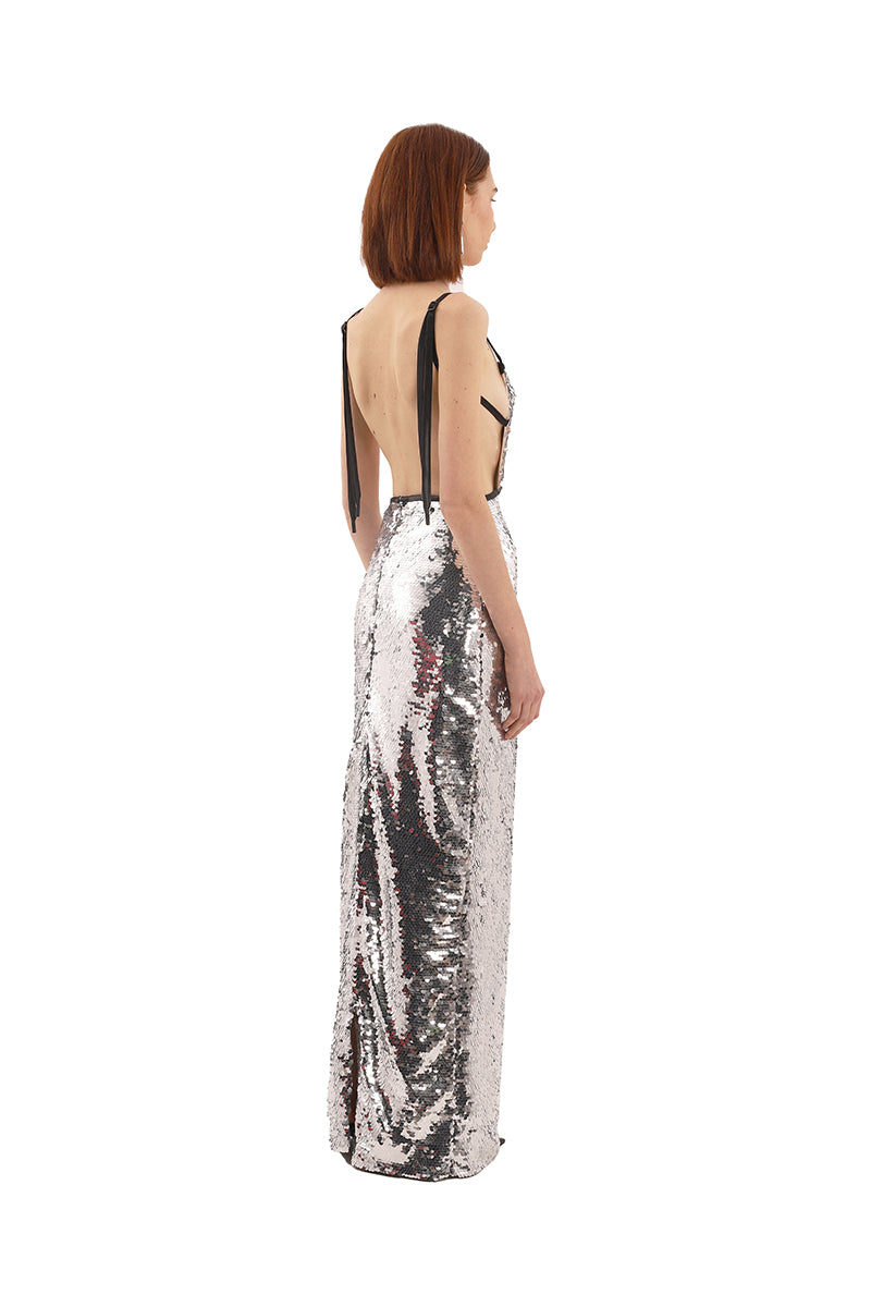 SILVER SEQUINS LONG DRESS - CULT MIA