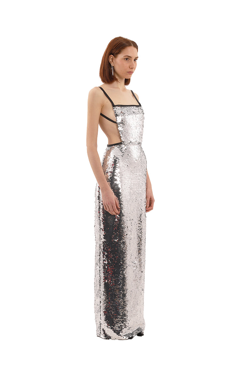 SILVER SEQUINS LONG DRESS - CULT MIA
