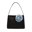 Black Tuscan Rose silk handbag by Not Just Pajama, stylish shoulder bag with elegant design and smooth silk material.