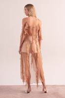 OvertheSea Solaris beige tunic cover-up with flowing fabric, perfect for beach or poolside wear.