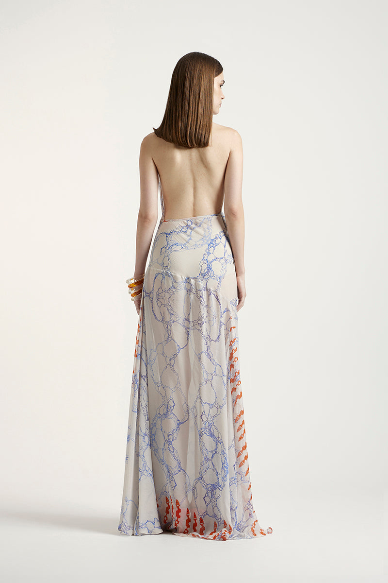 Deme By Gabriella Siena Maxi Dress, elegant long dress with flowing fabric and stylish design, shown in a full-length image.