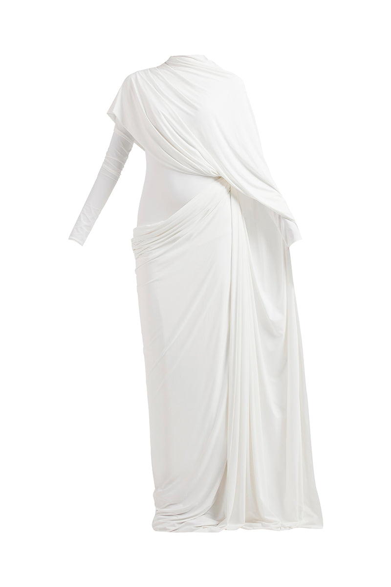 NADIA WHITE DRAPED GOWN - CULT MIA