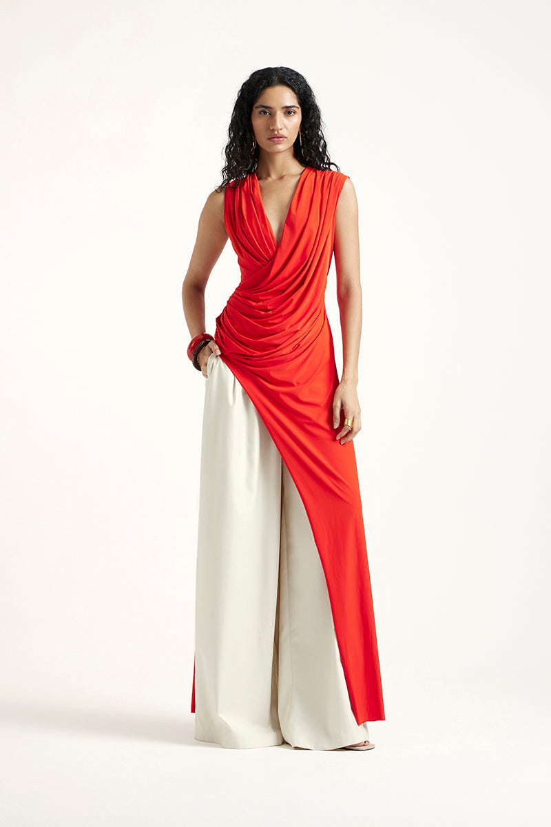 Deme By Gabriella Jessie co-ord set in hibiscus and beige featuring matching top and pants, stylish and coordinated outfit.