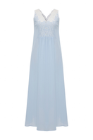 Bocan Couture Clariss long cotton voile nightgown with off-white lace accents, flowing and comfortable for sleepwear.
