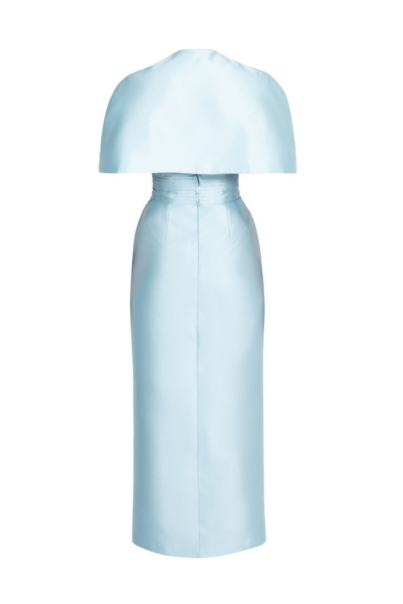 BLUE DETACHABLE MINI CAPE JACKET MAXI DRESS - CULT MIA