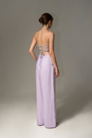 Liya Sky Blue and Lilac Sweetheart Double Top featuring a fitted design and floral pattern, displayed on a hanger.