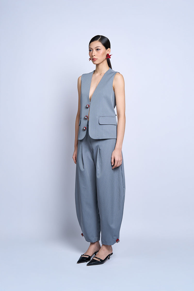 Aidan & Ice Solace gray vest with a fitted design, featuring a smooth fabric and subtle stitching details on a neutral background.