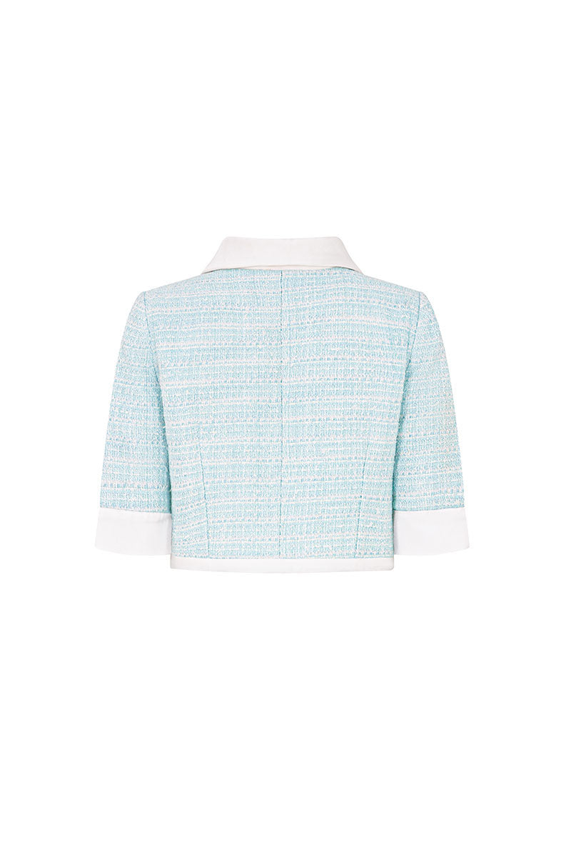 Valenciani cropped mint jacket with long sleeves and front zipper, casual stylish outerwear for women.