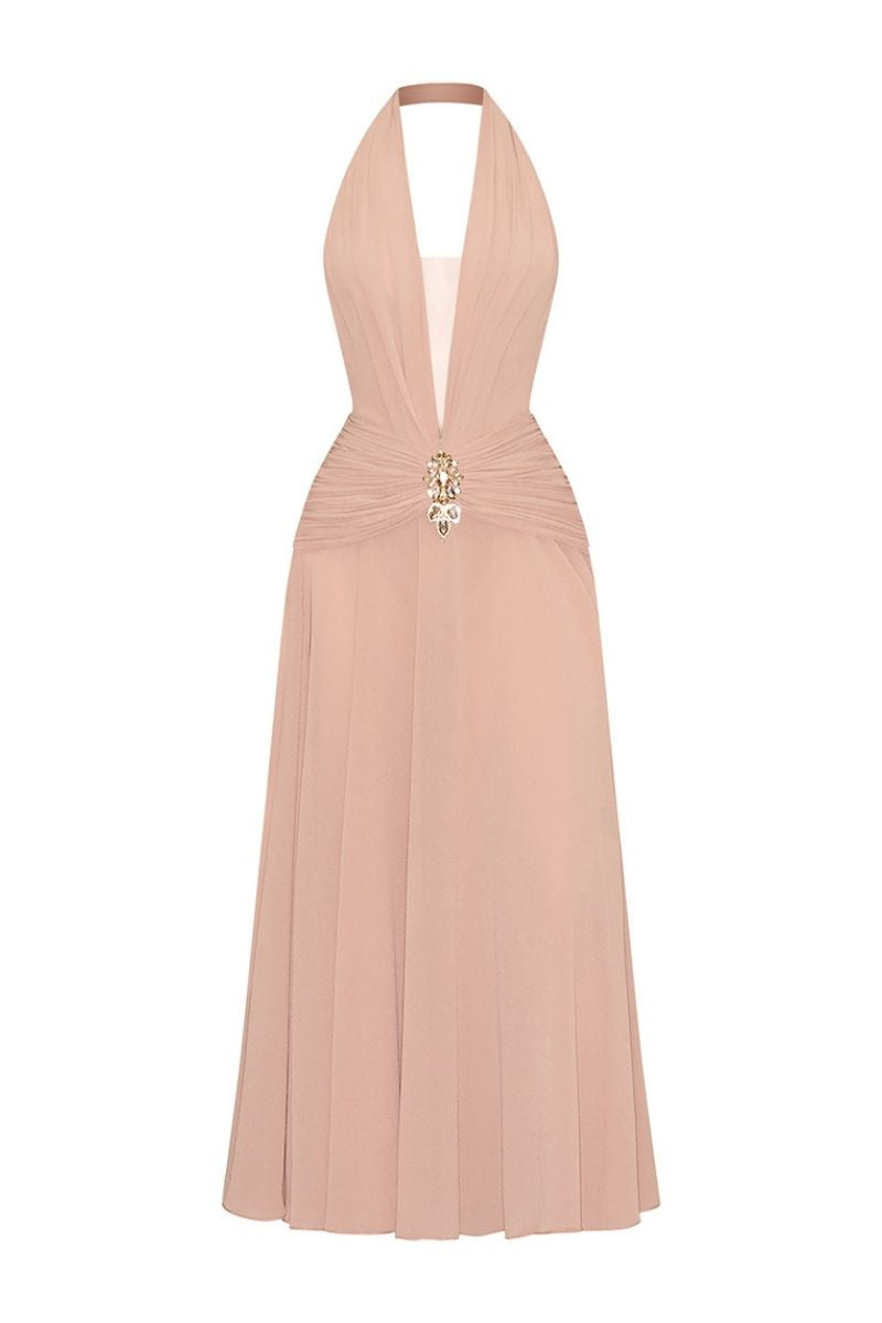 GOLD JEWELED EMBELLISHMENT A-LINE DRESS - CULT MIA