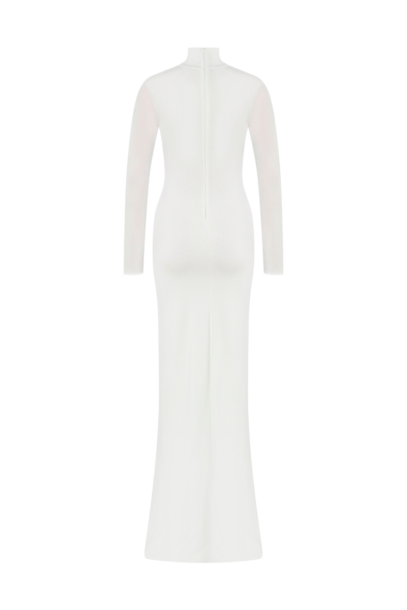 JERSEY MAXI DRESS WITH STONE ACCESSORIES IN WHITE - CULT MIA