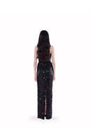 HACCHIC COUTURE Luna Cape Gown in black, elegant evening gown with flowing fabric and sophisticated design, perfect for formal occasions.