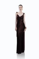 LEDIEL HABANA brown gown with flowing fabric and elegant design, perfect for formal occasions.