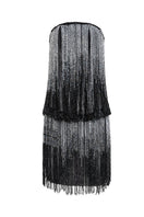 Black strapless mesh mini dress by CEM featuring a fitted silhouette and stylish design, perfect for evening wear or parties.
