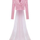 Sudi Etuz cropped sequinned blazer with back train, featuring shiny sequins and tailored fit, shown on a mannequin.