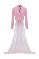 Sudi Etuz cropped sequinned blazer with back train, featuring shiny sequins and tailored fit, shown on a mannequin.