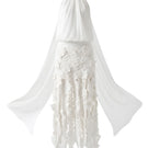 White Plan Flora halter midi dress featuring a floral pattern, sleeveless design, and a fitted waist on a model.