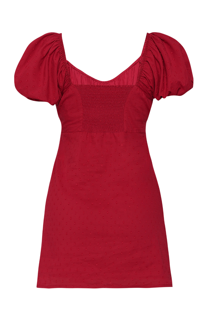 Summer Away Dominica mini dress in cherry with a fitted silhouette and sleeveless design, perfect for warm-weather occasions.