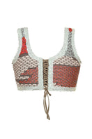 Lalo Avril crop top in red multi with a stylish, fitted design and colorful pattern, perfect for casual or trendy outfits.