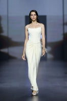Deme by Gabriella ivory pearl corset gown with fitted bodice and flowing skirt, elegant formal evening wear.