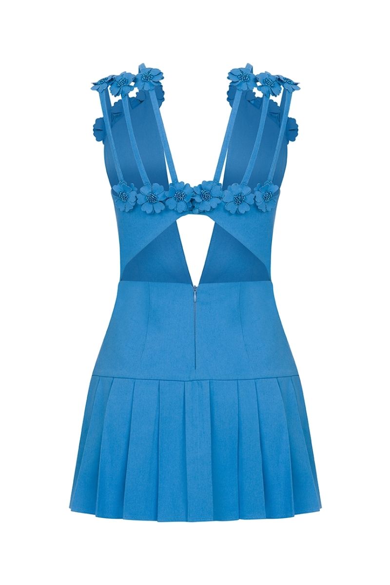 BUTTERCUP BLUE FLORAL MINI DRESS - CULT MIA