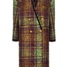 Lalo oversized brown tweed coat displayed on a hanger, showcasing its textured fabric and relaxed fit style.