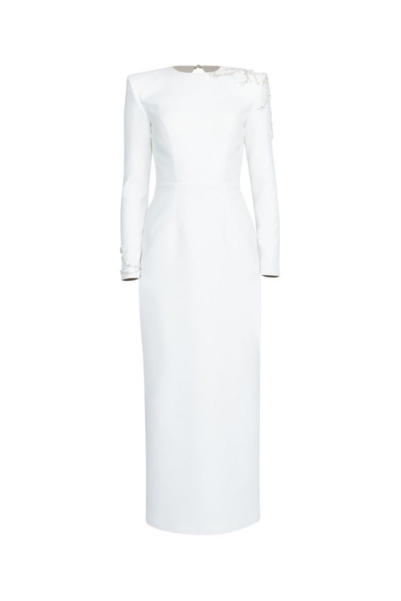 WHITE PADDED SHOULDERS MAXI DRESS - CULT MIA