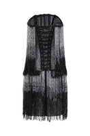 Black strapless mesh mini dress by CEM, featuring a fitted silhouette and stylish design perfect for a trendy night out.