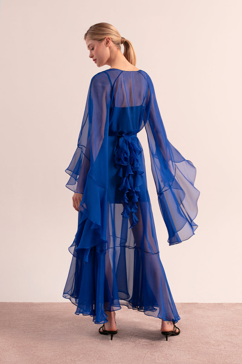 OvertheSea blue maxi dress with depth-style design, flowing fabric and elegant fit, perfect for summer or formal occasions.