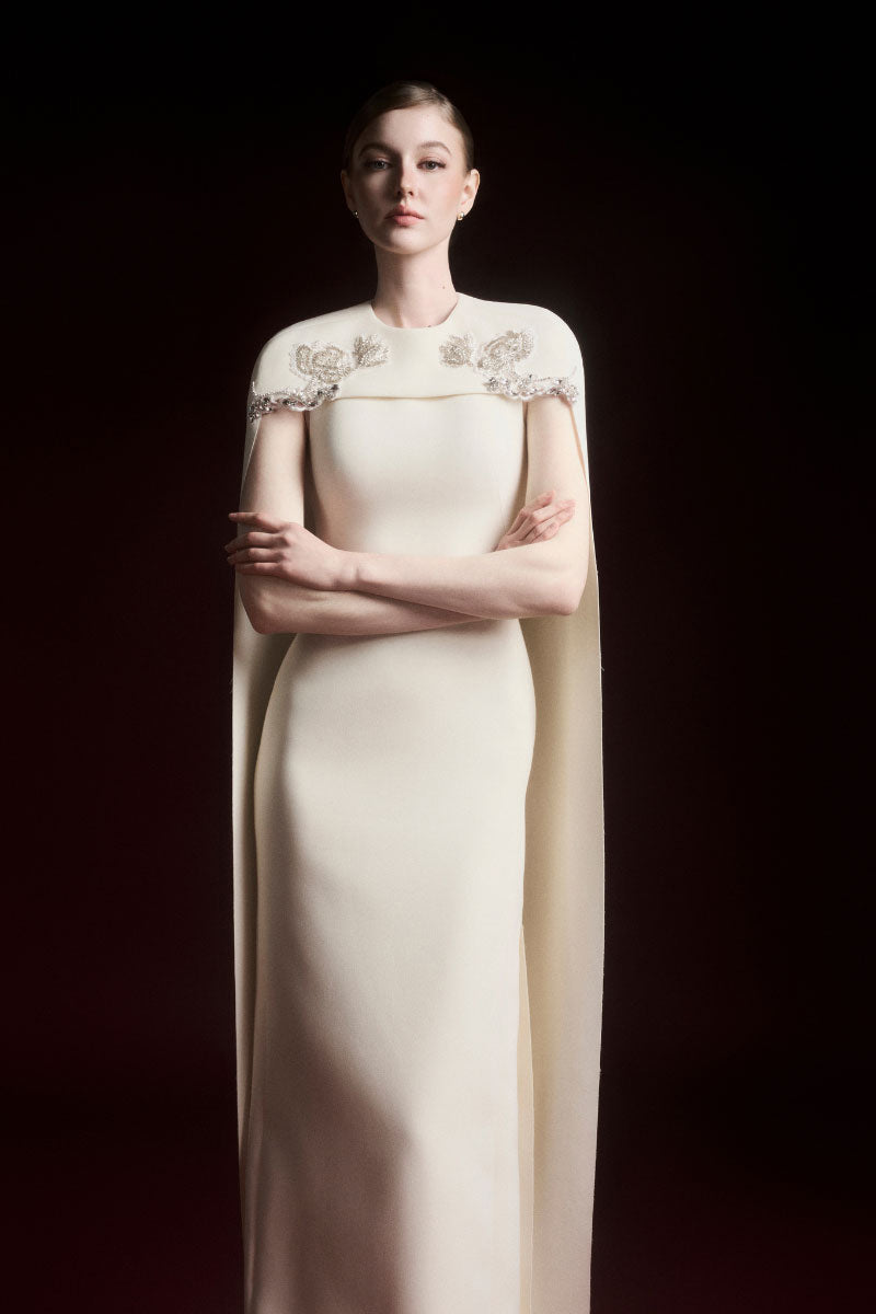 cream evening dress with sleeves Cream Long Sleeves Arabic Evening Dresses SS696 Pink / 8