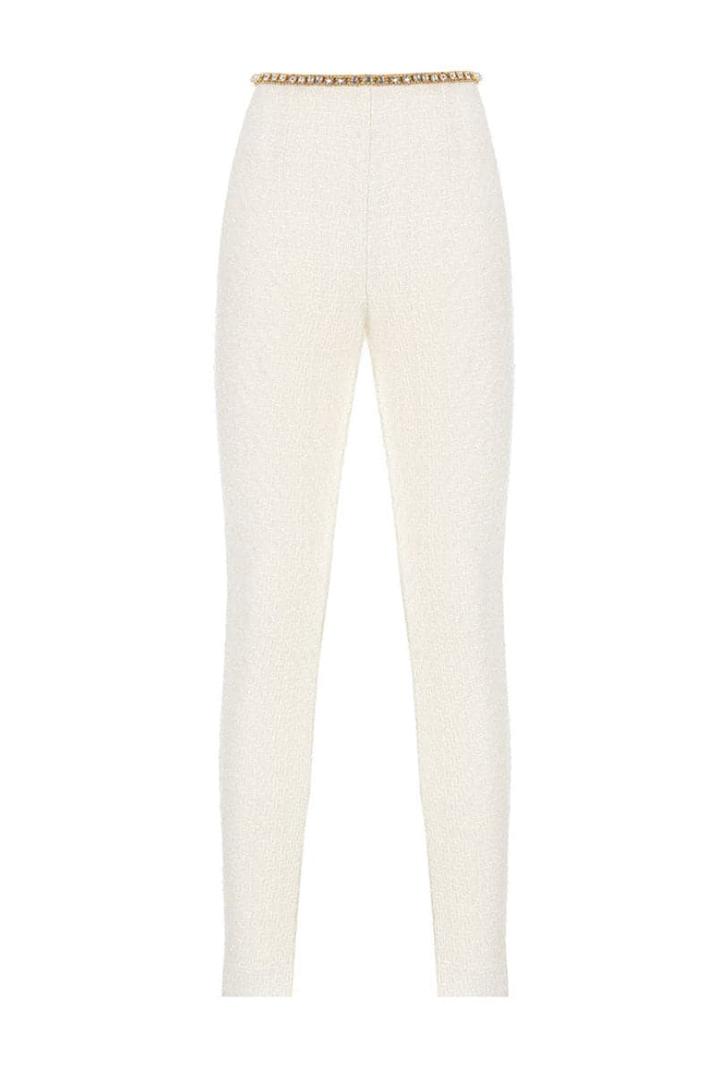 GOLD THREAD-EMBROIDERED TWEED PANTS - CULT MIA